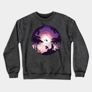 Mermaid Sunset, Beautiful Ocean View, Dolphin Jump Crewneck Sweatshirt